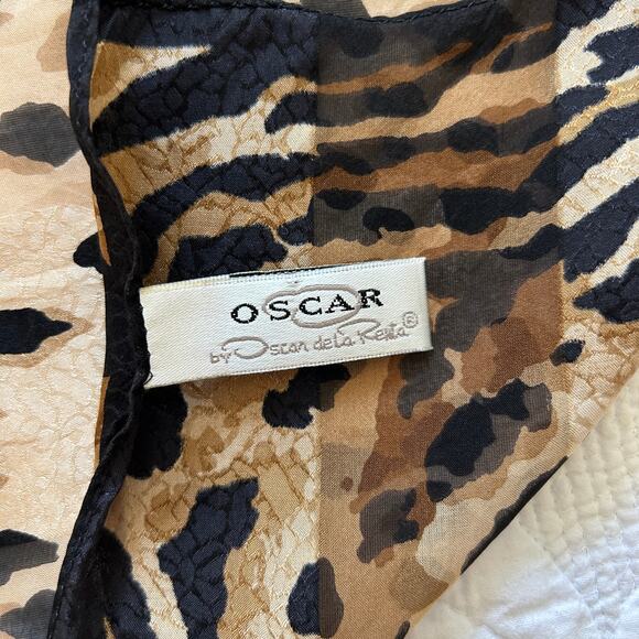 Oscar De La Renta Long Narrow Leopard Animal Print 100% Silk Scarf wStains 52x10 - Picture 3 of 11